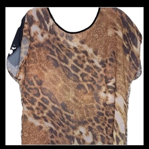 Love J Women’s Semi-Sheer Leopard Cheetah Print-Lo Top M Tan Black Short All - Picture 2 of 16